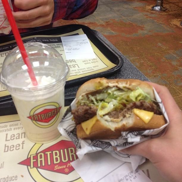     An evening at Fatburger. Here you order by the size of the bun and hamburger patty. Great shakes too! 